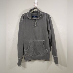 Vintage Y2K American Eagle Pullover Quarter Zip Sweatshirt Grey Distress Men XL